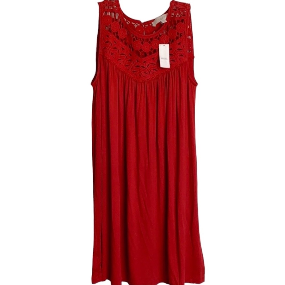 Red lace top knit dress.
